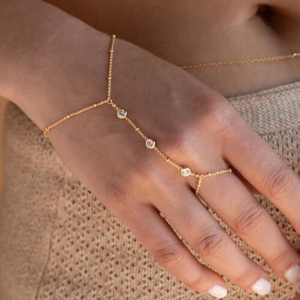 3Pcs 14K Gold-Plated Hand Chain Bracelets For Women, Stack Bracelets Set - Picture 3 of 5